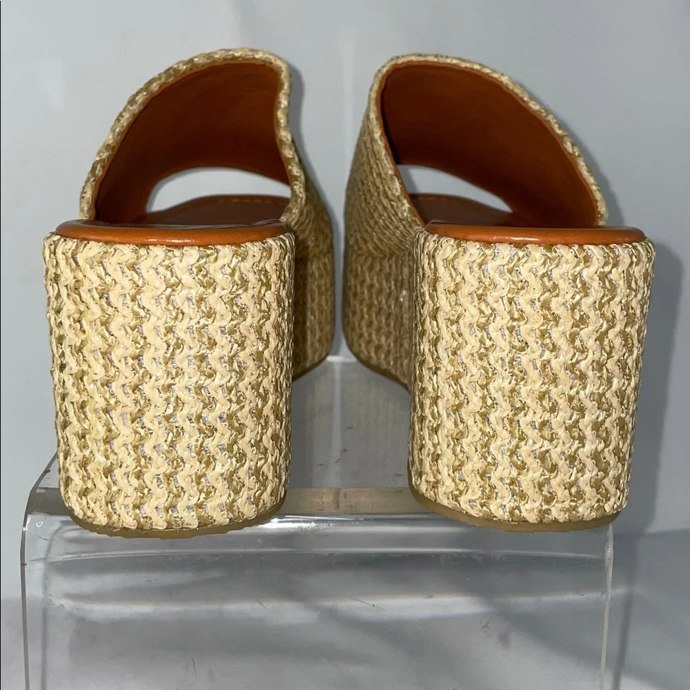 KAYLEEN BY LOS ANGELES RAFIA PLATFORM WEDGE SLIDE SANDALS FTL-12-026